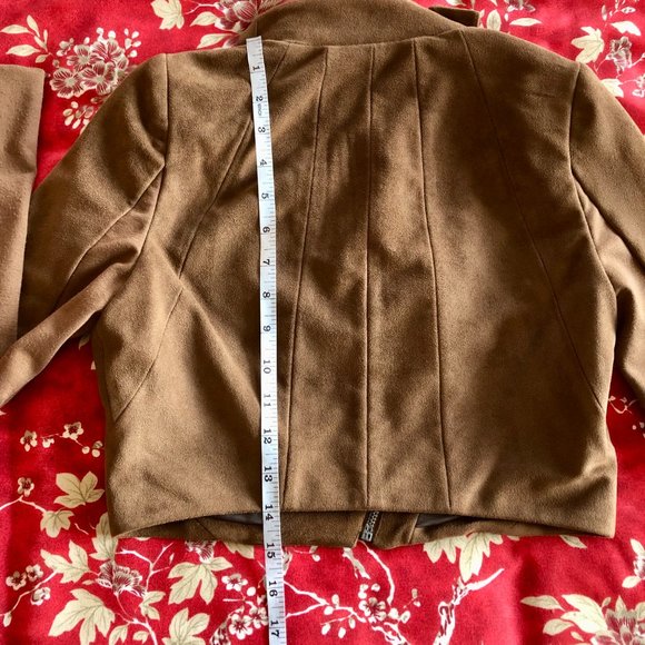 BCBGMaxAzria Vintage Cropped Vegan Suede Toffee Brown Moto Jacket - Size XXS - Picture 12 of 15